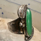 Southwest ring feathers leaves long green stone size 6.25 sterling silver women