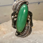 Southwest ring feathers leaves long green stone size 6.25 sterling silver women