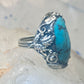 Turquoise ring size 4 pinky leaves floral flowers  art deco Sterling silver women girls