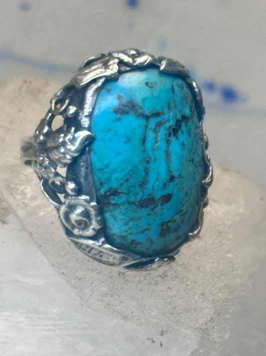 Turquoise ring size 4 pinky leaves floral flowers  art deco Sterling silver women girls