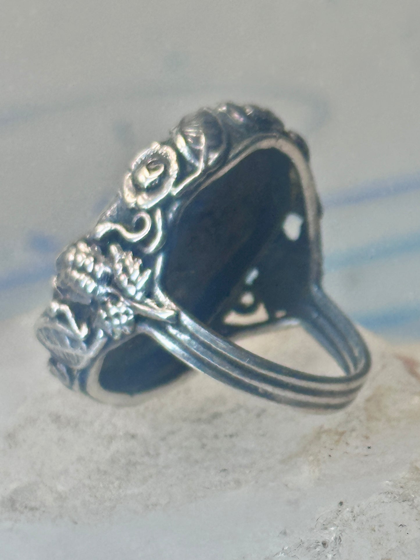Turquoise ring size 4 pinky leaves floral flowers  art deco Sterling silver women girls