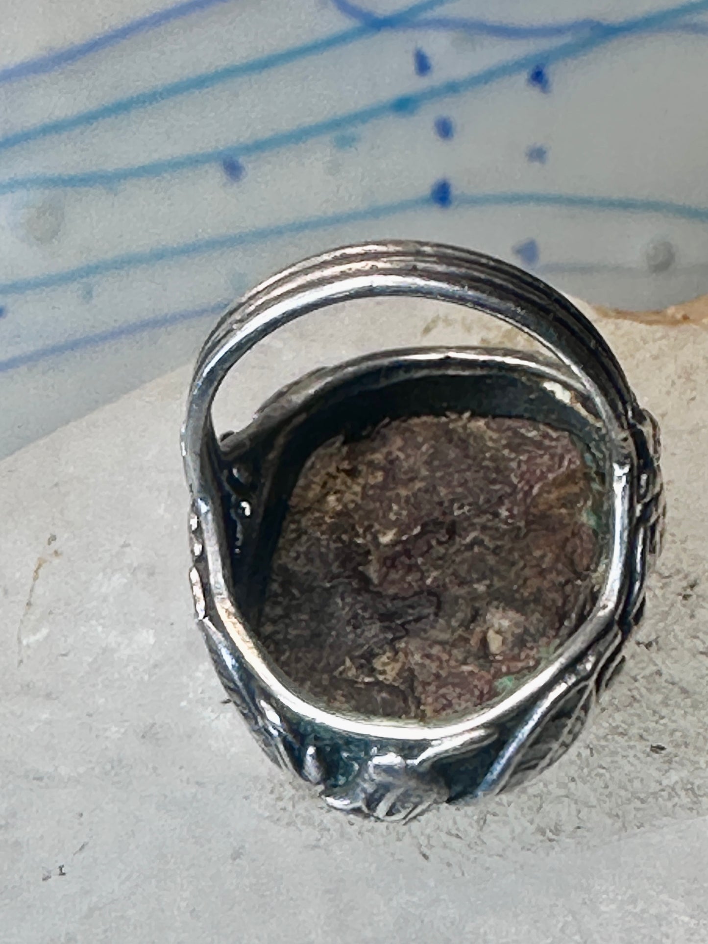 Turquoise ring size 4 pinky leaves floral flowers  art deco Sterling silver women girls