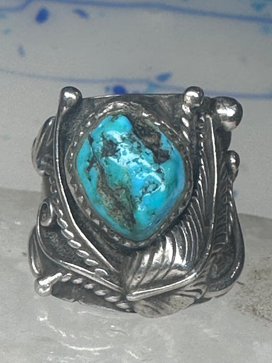 Vintage Navajo Turquoise Cigar Band Ring Sterling Silver - Size 6.25