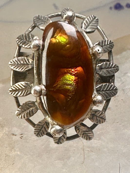 Fire Agate ring Feathers size 6 sterling silver women