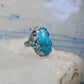 Turquoise ring size 4 pinky leaves floral flowers  art deco Sterling silver women girls