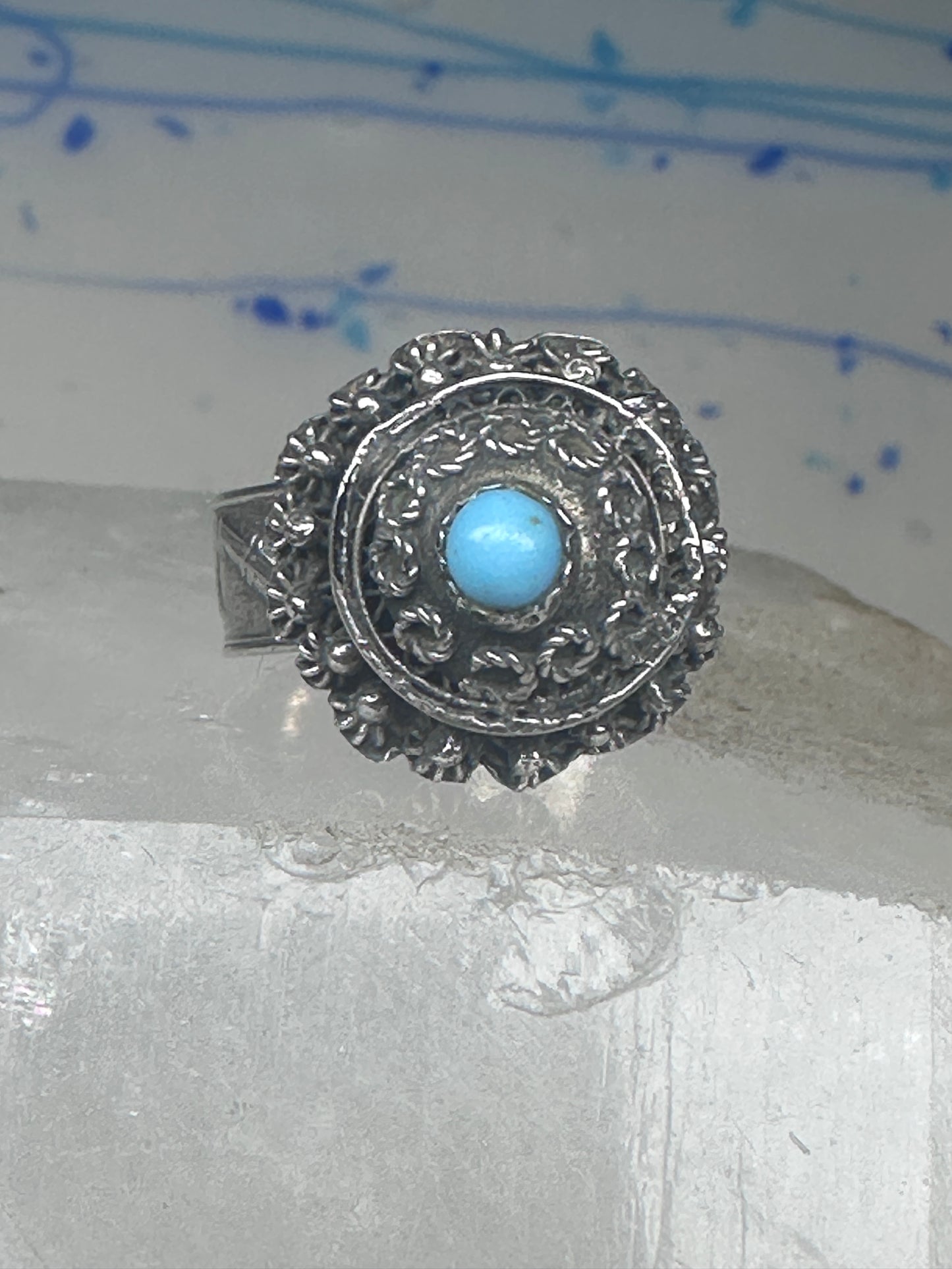 Poison Ring Size 6.7 adj Turquoise BOHO Egyptian images sterling silver