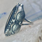 Long Onyx ring Navajo size 9 feathers leaves  Sterling silver women girls
