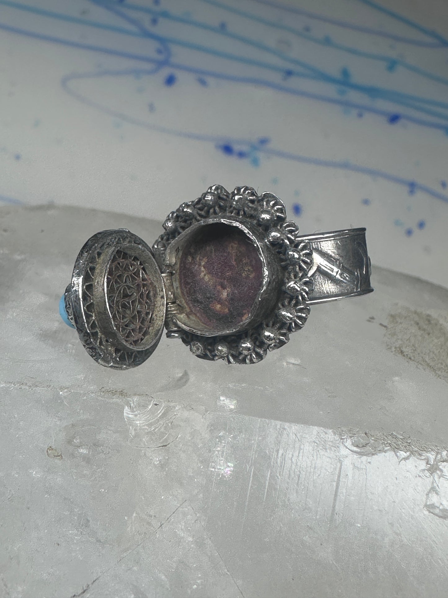 Poison Ring Size 6.7 adj Turquoise BOHO Egyptian images sterling silver