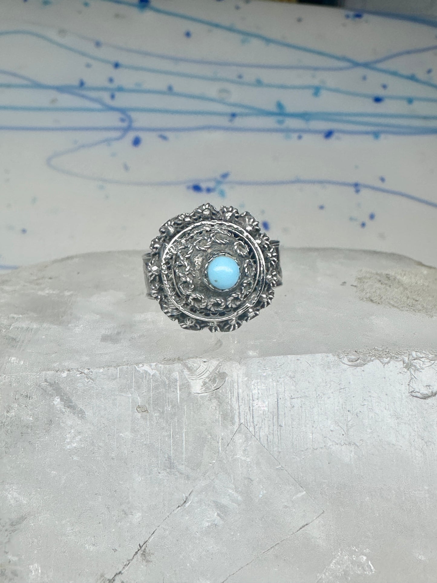 Poison Ring Size 6.7 adj Turquoise BOHO Egyptian images sterling silver