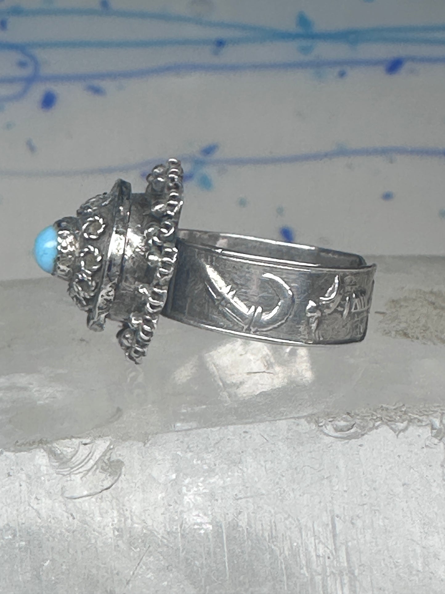 Poison Ring Size 6.7 adj Turquoise BOHO Egyptian images sterling silver