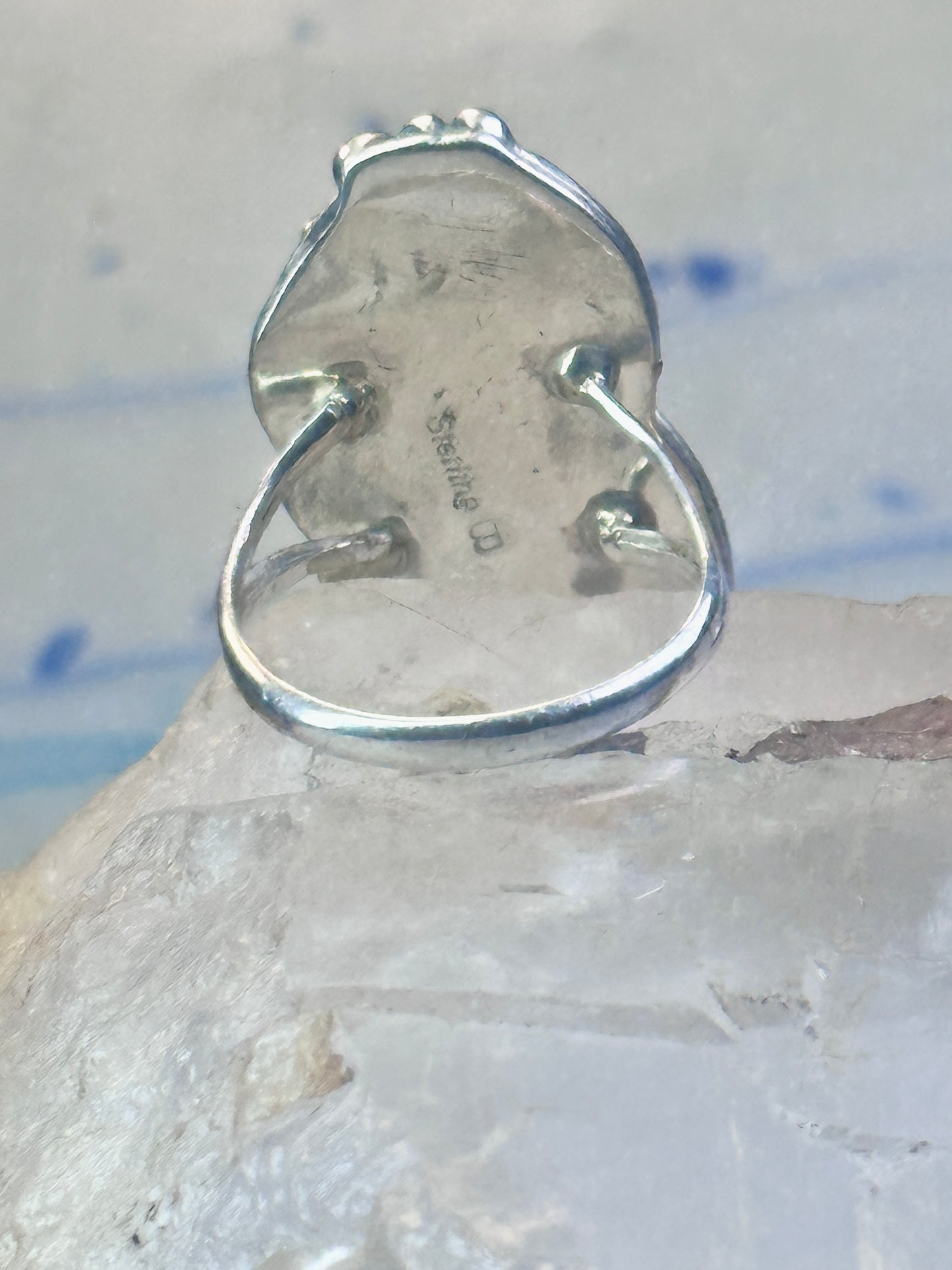 Long Onyx ring Navajo size 9 feathers leaves  Sterling silver women girls