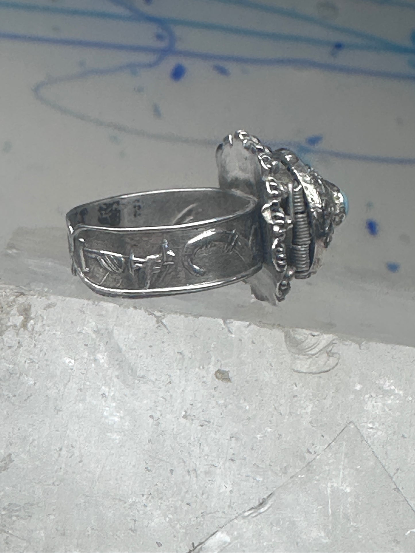 Poison Ring Size 6.7 adj Turquoise BOHO Egyptian images sterling silver