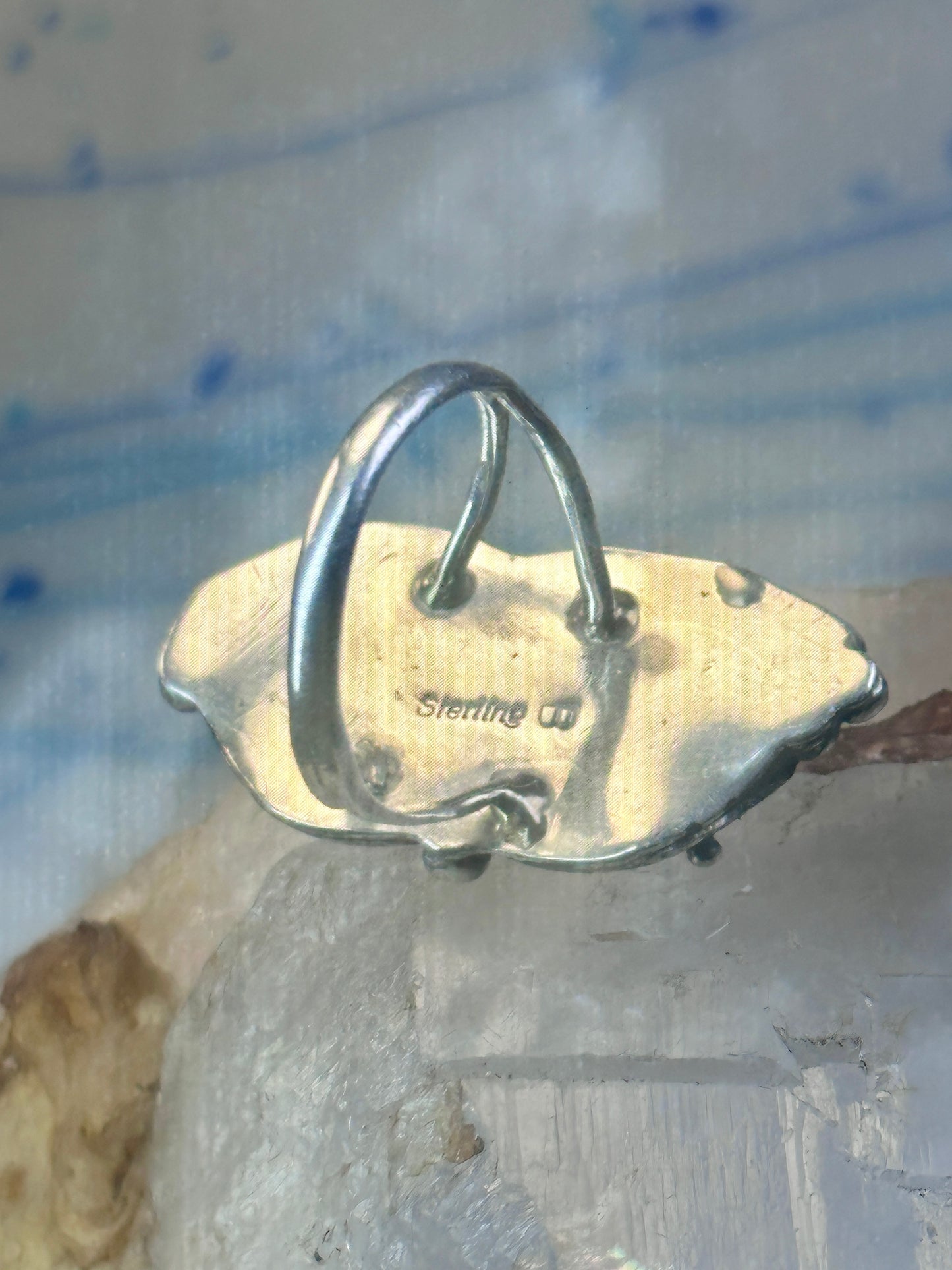 Long Onyx ring Navajo size 9 feathers leaves  Sterling silver women girls