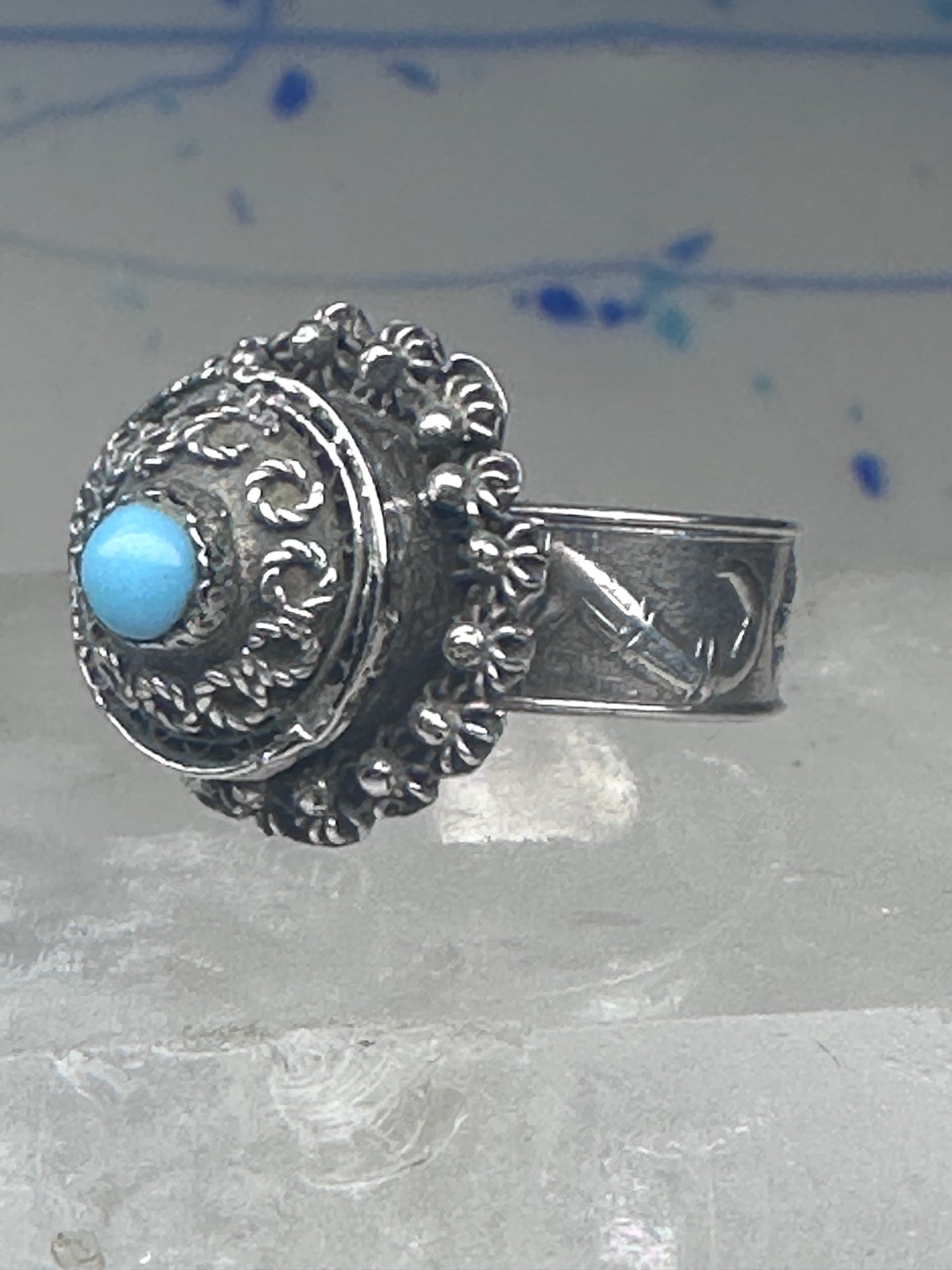 Poison Ring Size 6.7 adj Turquoise BOHO Egyptian images sterling silver