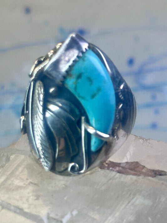 Turquoise ring Navajo size 12.50 feathers claw leaves Sterling silver women men