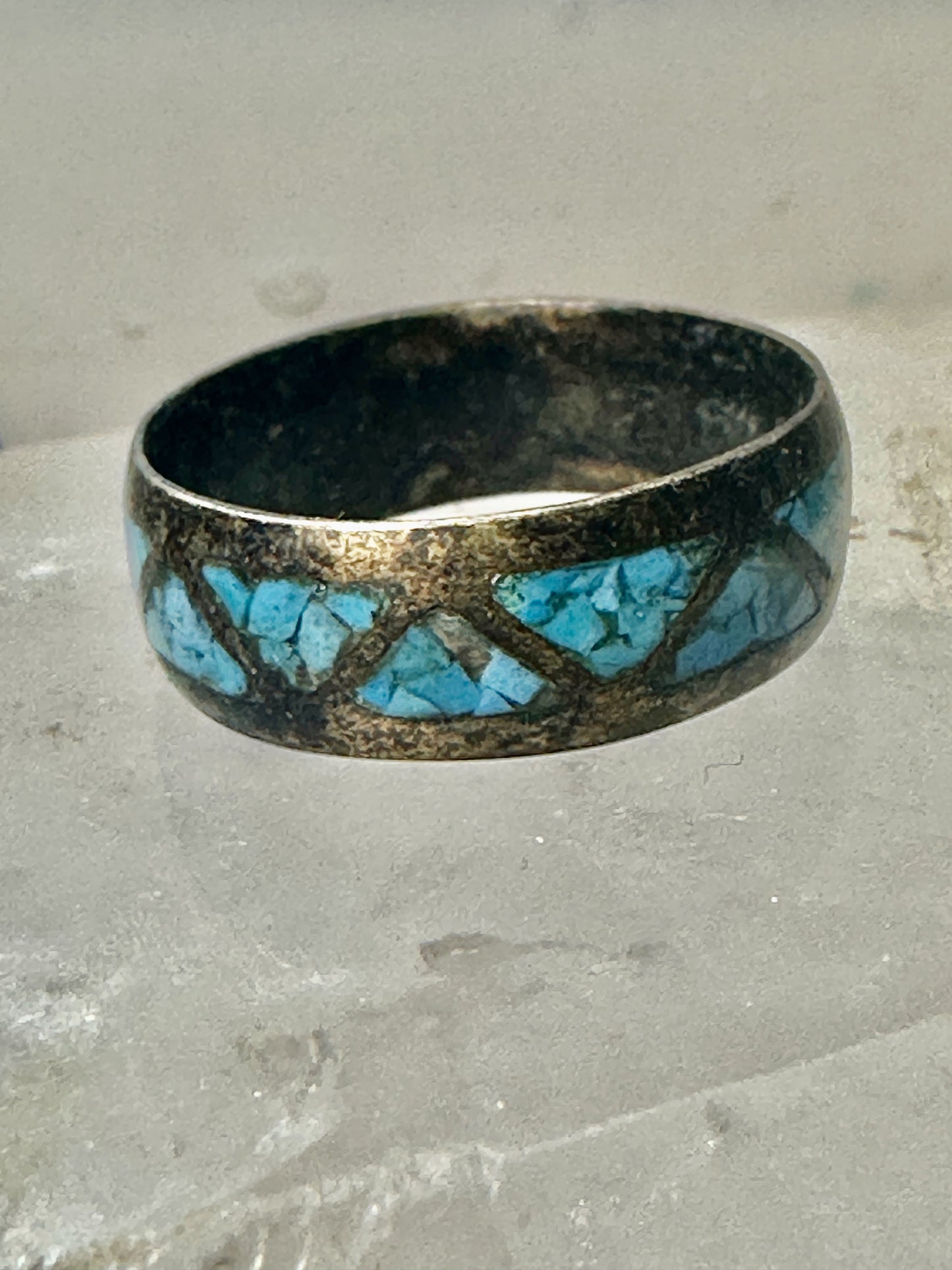 Zuni ring turquoise chips wedding band size 8.25 sterling silver women men