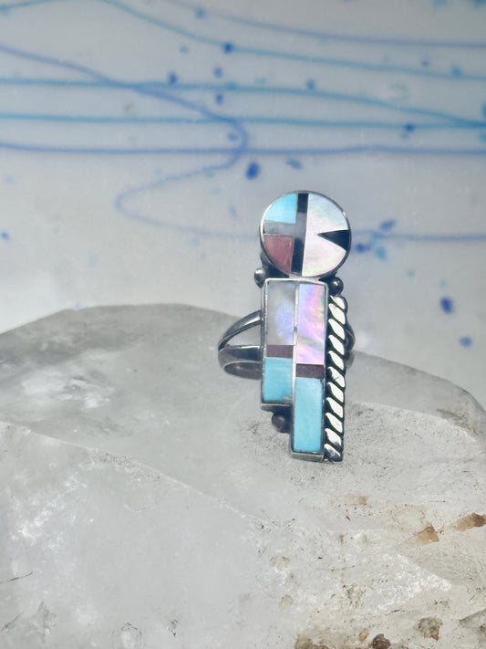 Sun Face Ring Julie O Lahi turquoise mop jet size 7 sterling silver women