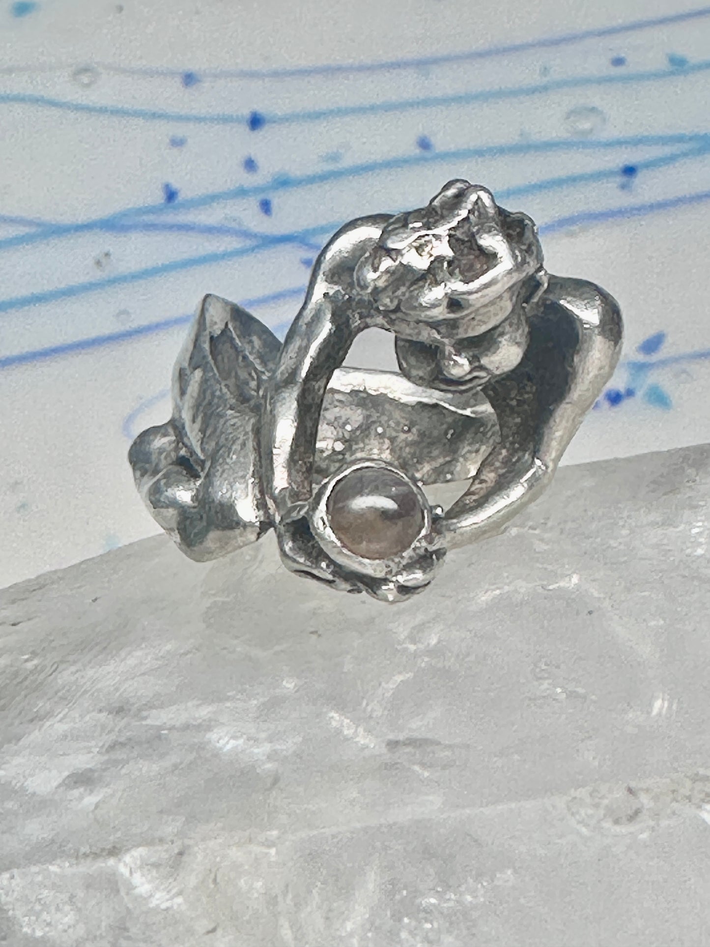 Male Ring figure holding a stone Good Luck size 8.75 sterling silver women