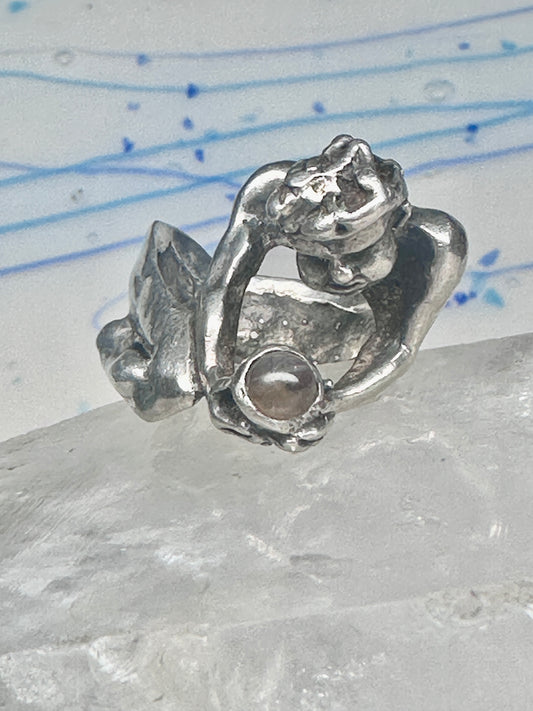 Male Ring figure holding a stone Good Luck size 8.75 sterling silver women