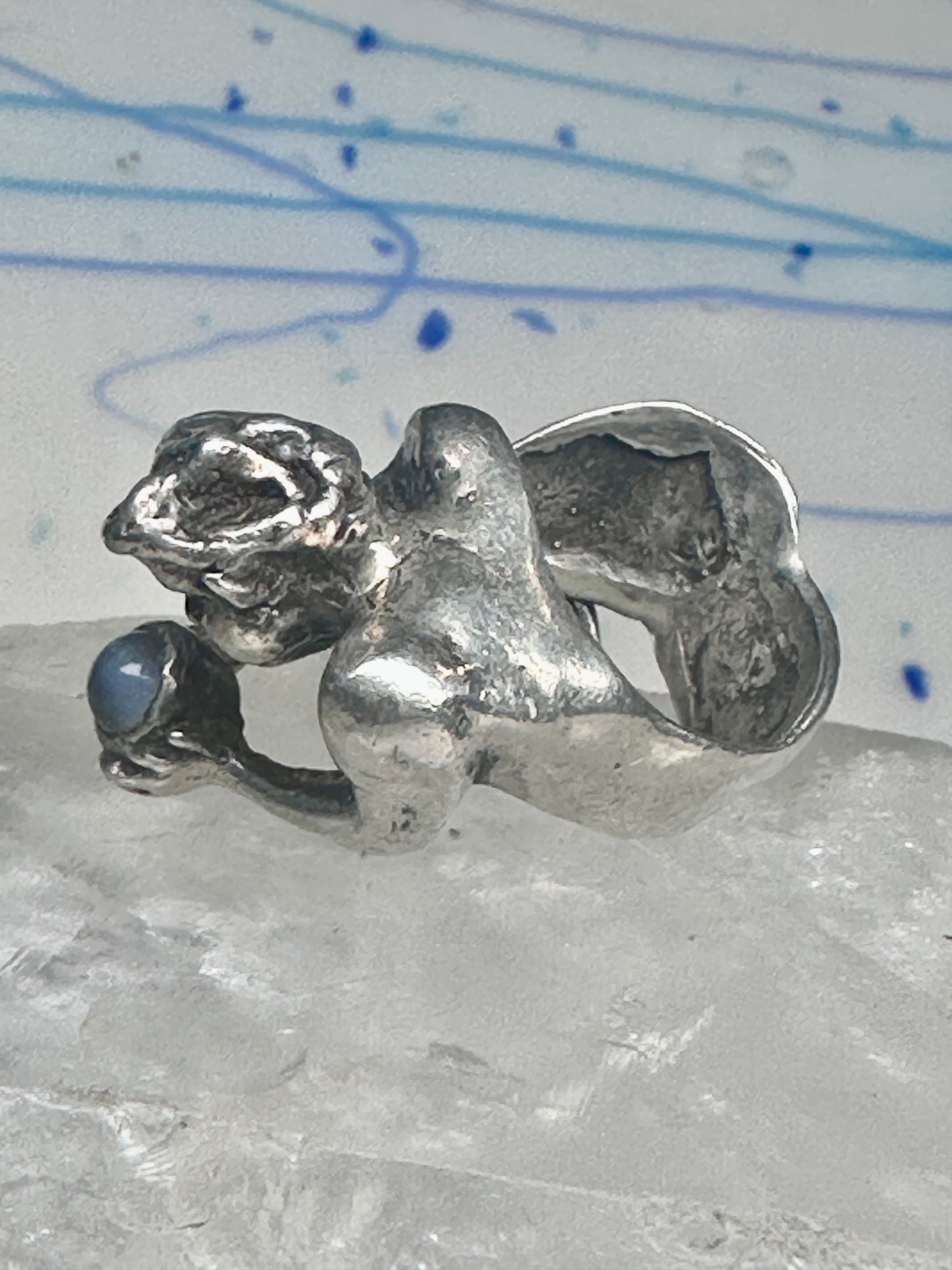 Male Ring figure holding a stone Good Luck size 8.75 sterling silver women