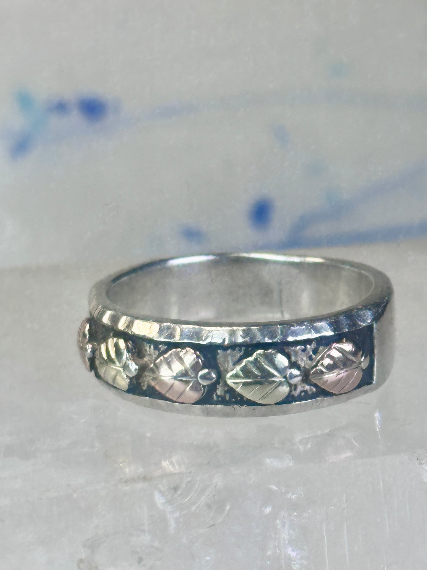 Black Hills Gold ring size 10 leaves floral band Sterling silver women