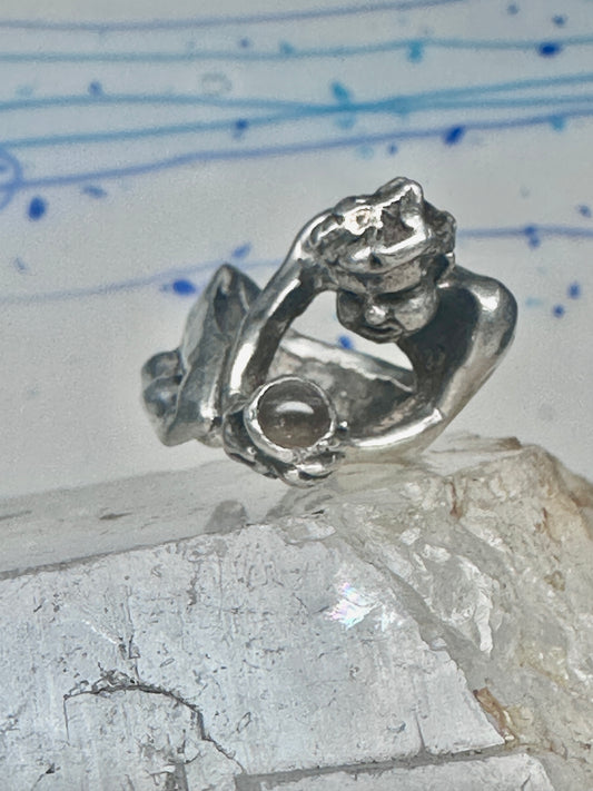 Male Ring figure holding a stone Good Luck size 8.75 sterling silver women