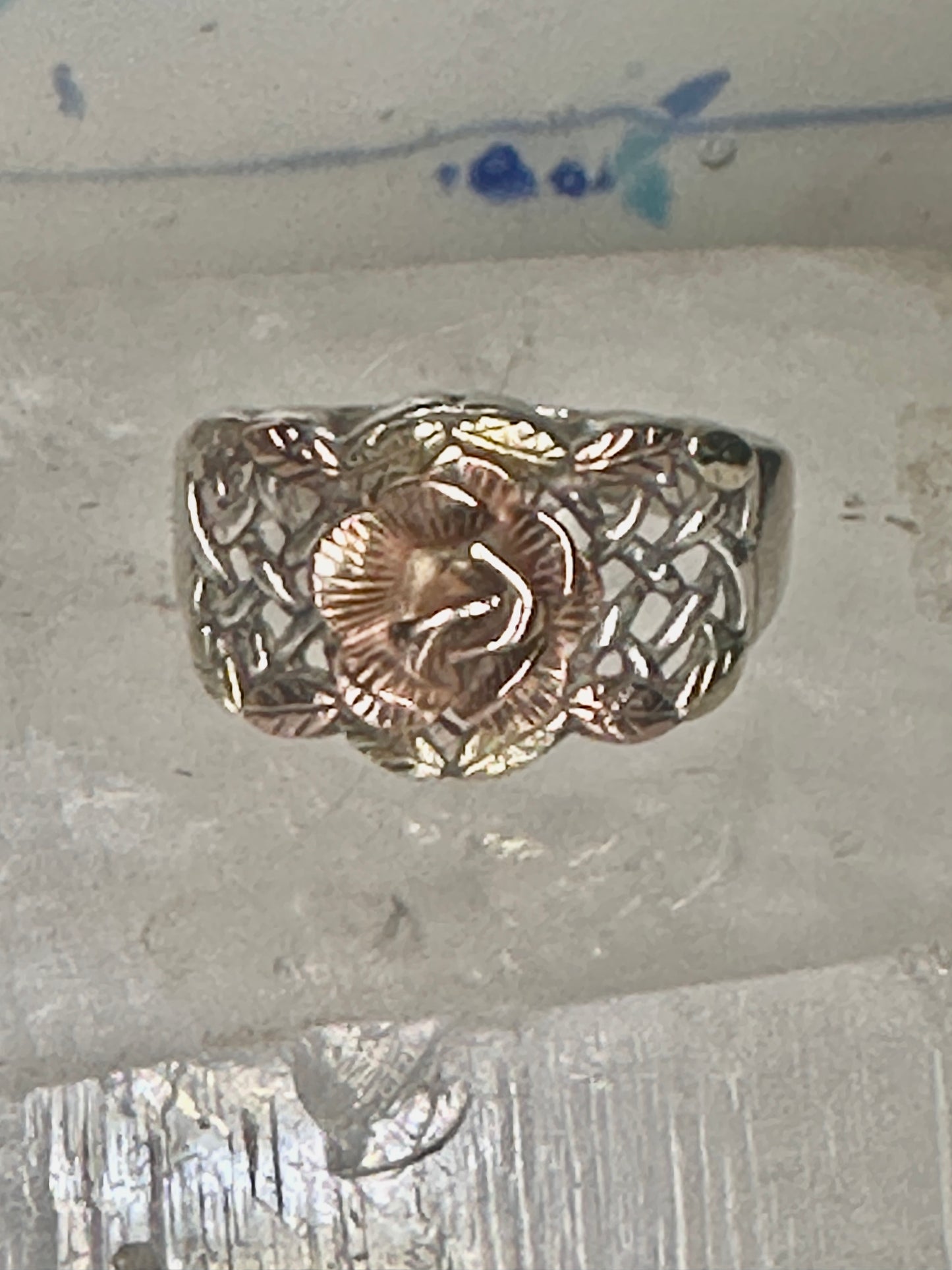 Black Hills Gold ring Rose band Valentine size 7.75 sterling silver women 12K over sterling