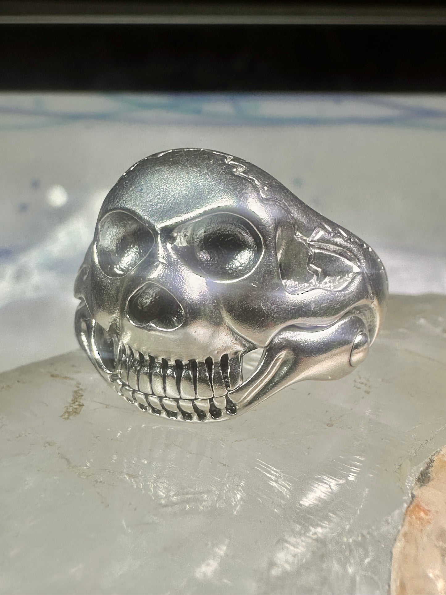 Skull ring size 14 figurative moving jaw sterling silver men