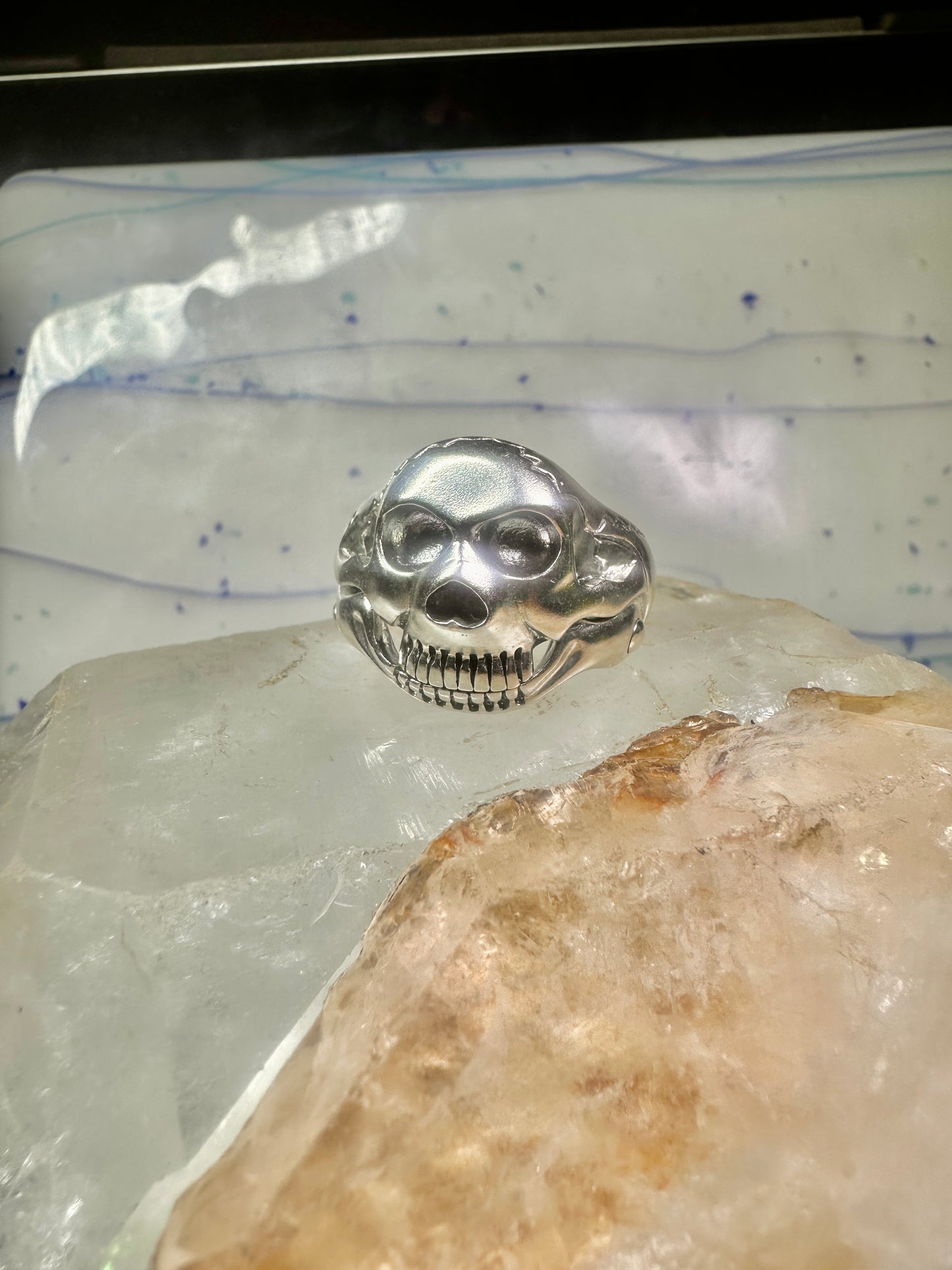 Skull ring size 14 figurative moving jaw sterling silver men