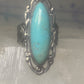 Long Turquoise ring Art Deco Peace size 6.5 sterling silver women girls