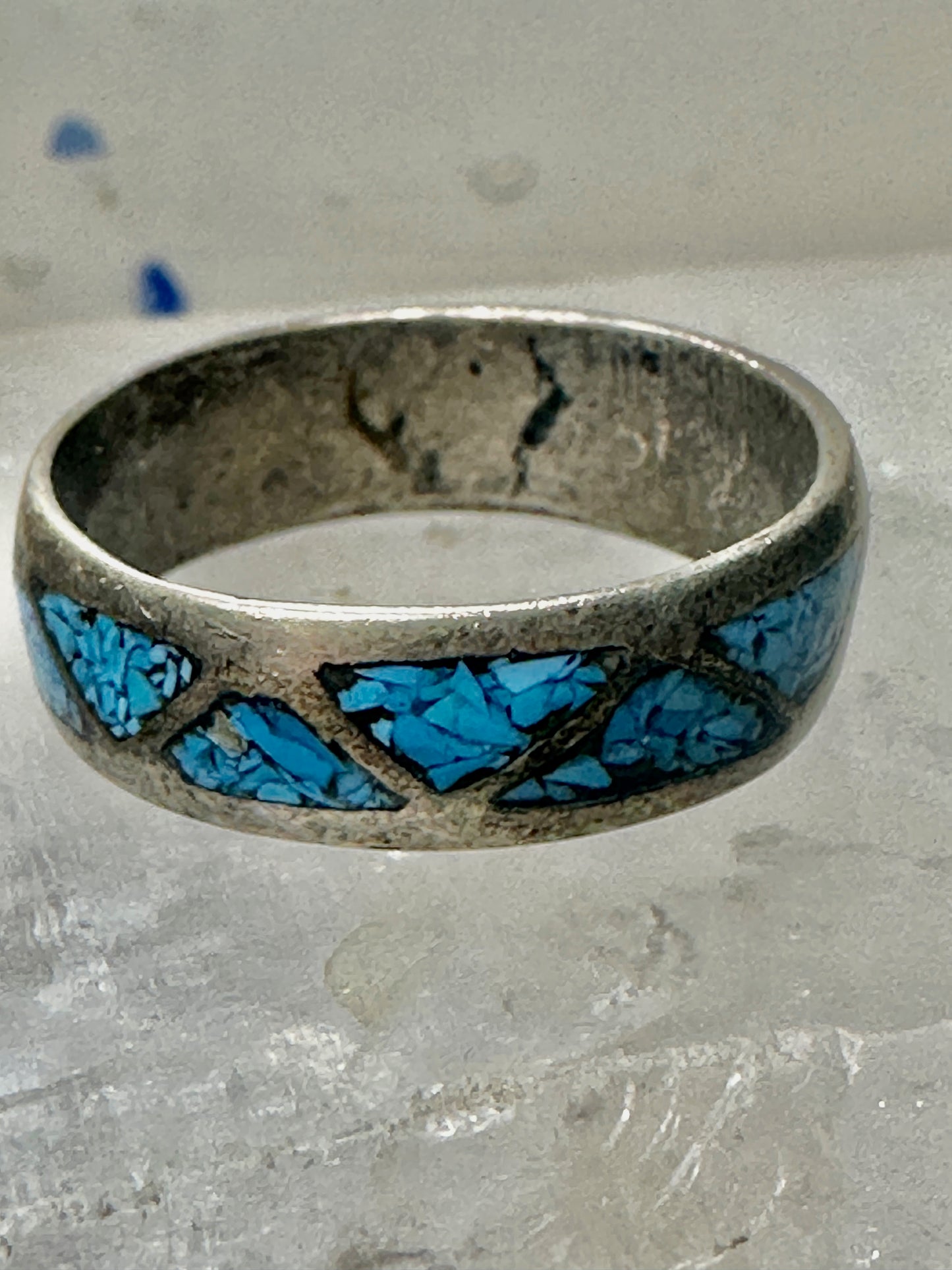 Zuni ring turquoise chips wedding band size 9.50 sterling silver women men