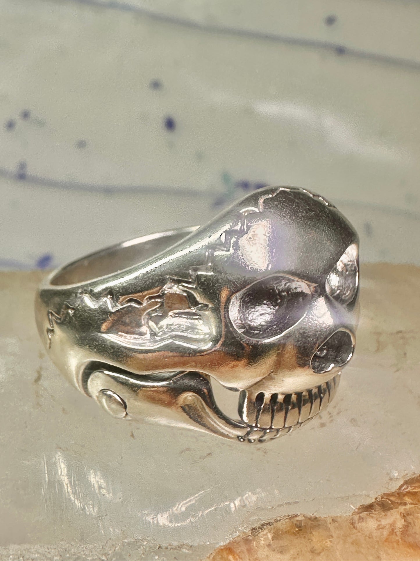 Skull ring size 14 figurative moving jaw sterling silver men