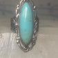 Long Turquoise ring Art Deco Peace size 6.5 sterling silver women girls
