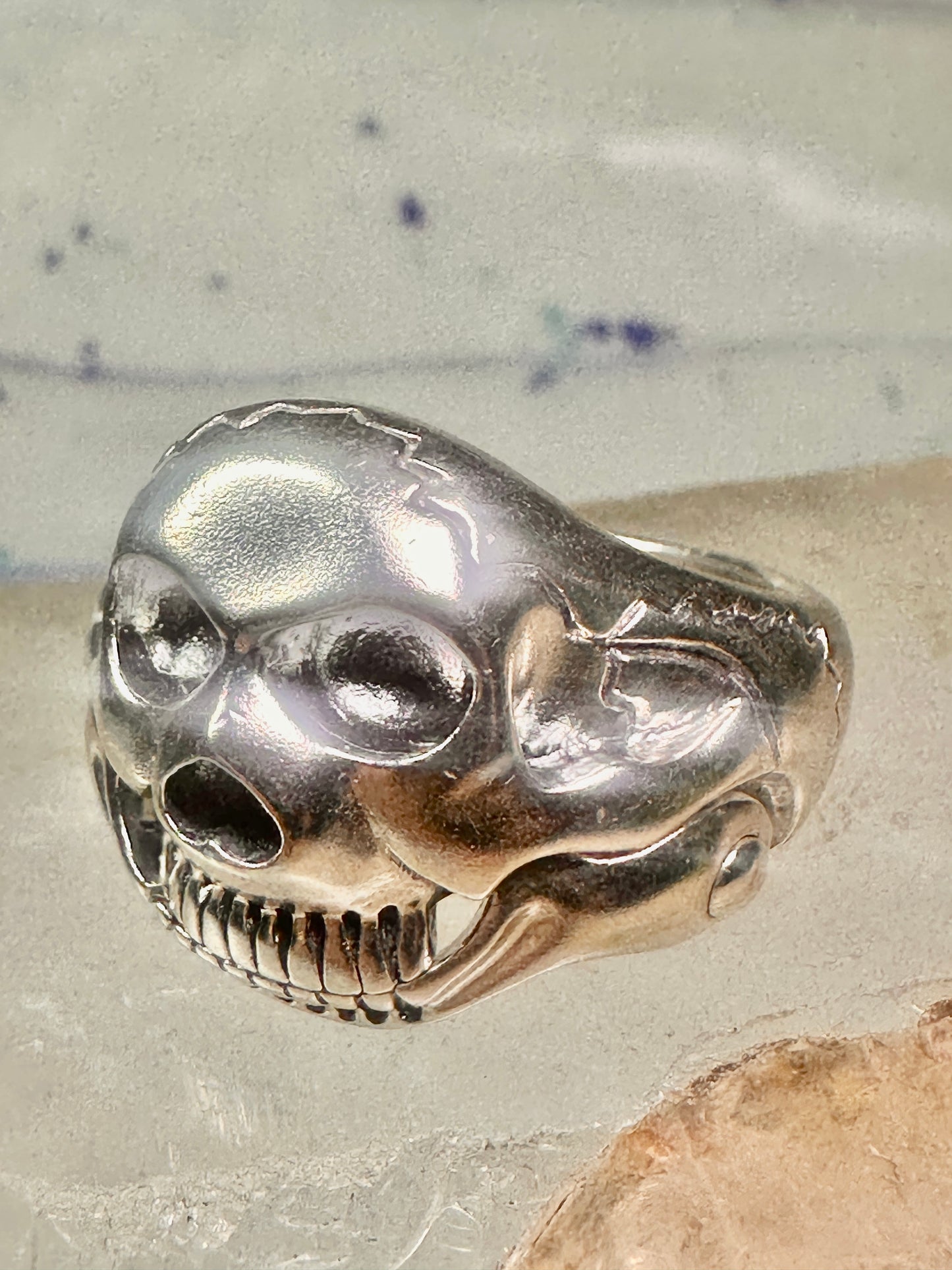 Skull ring size 14 figurative moving jaw sterling silver men