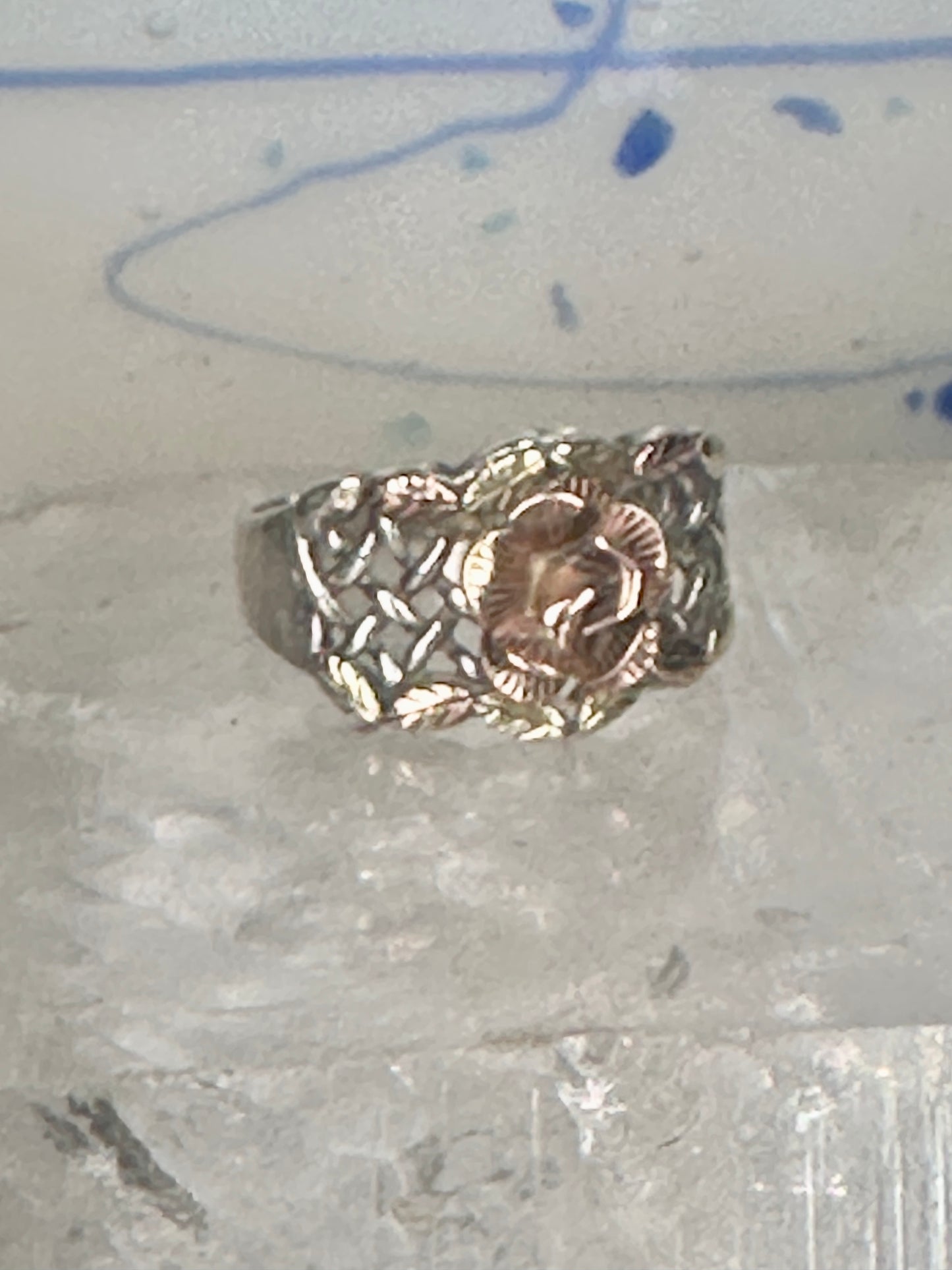 Black Hills Gold ring Rose band Valentine size 7.75 sterling silver women 12K over sterling