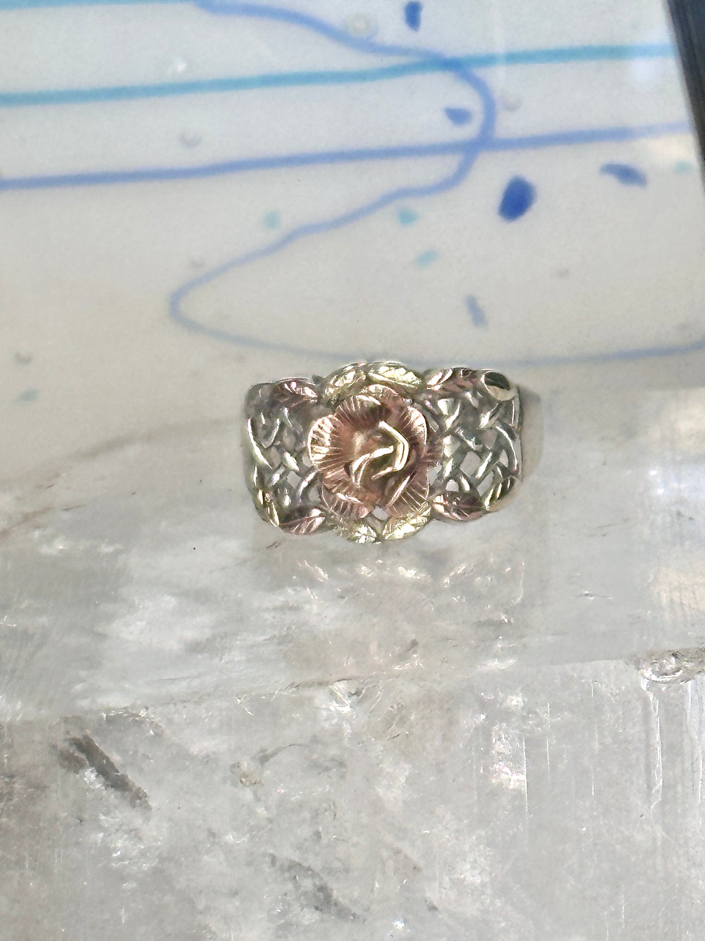 Black Hills Gold ring Rose band Valentine size 7.75 sterling silver women 12K over sterling