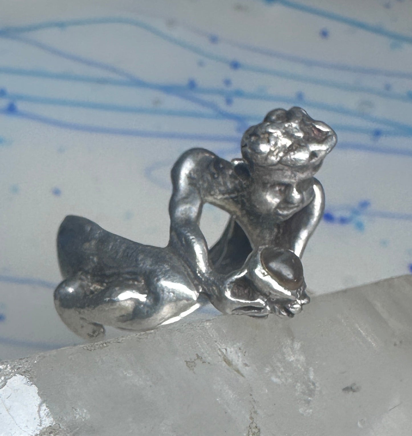 Male Ring figure holding a stone Good Luck size 8.75 sterling silver women