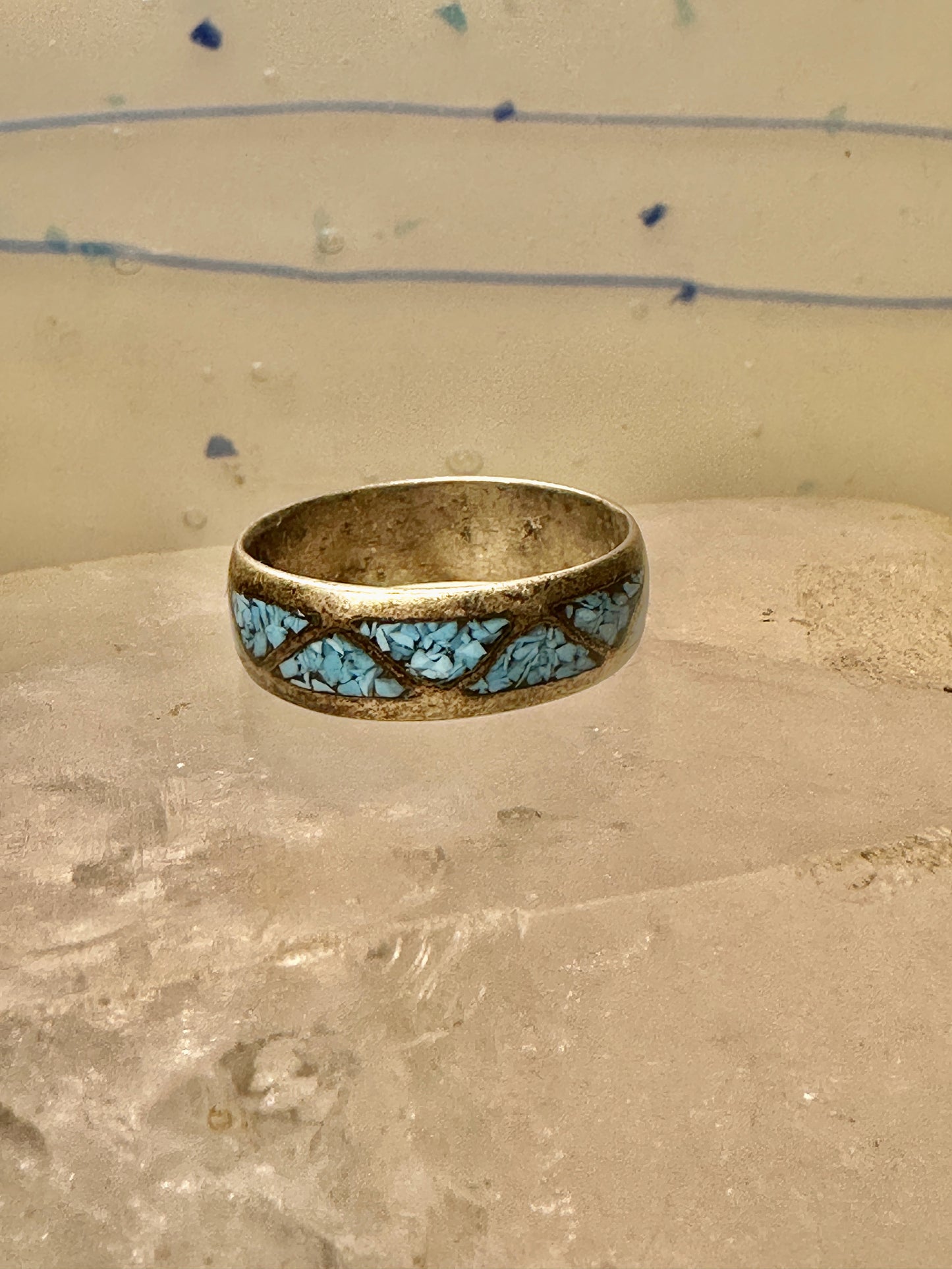 Zuni ring turquoise chips wedding band size 9.50 sterling silver women men