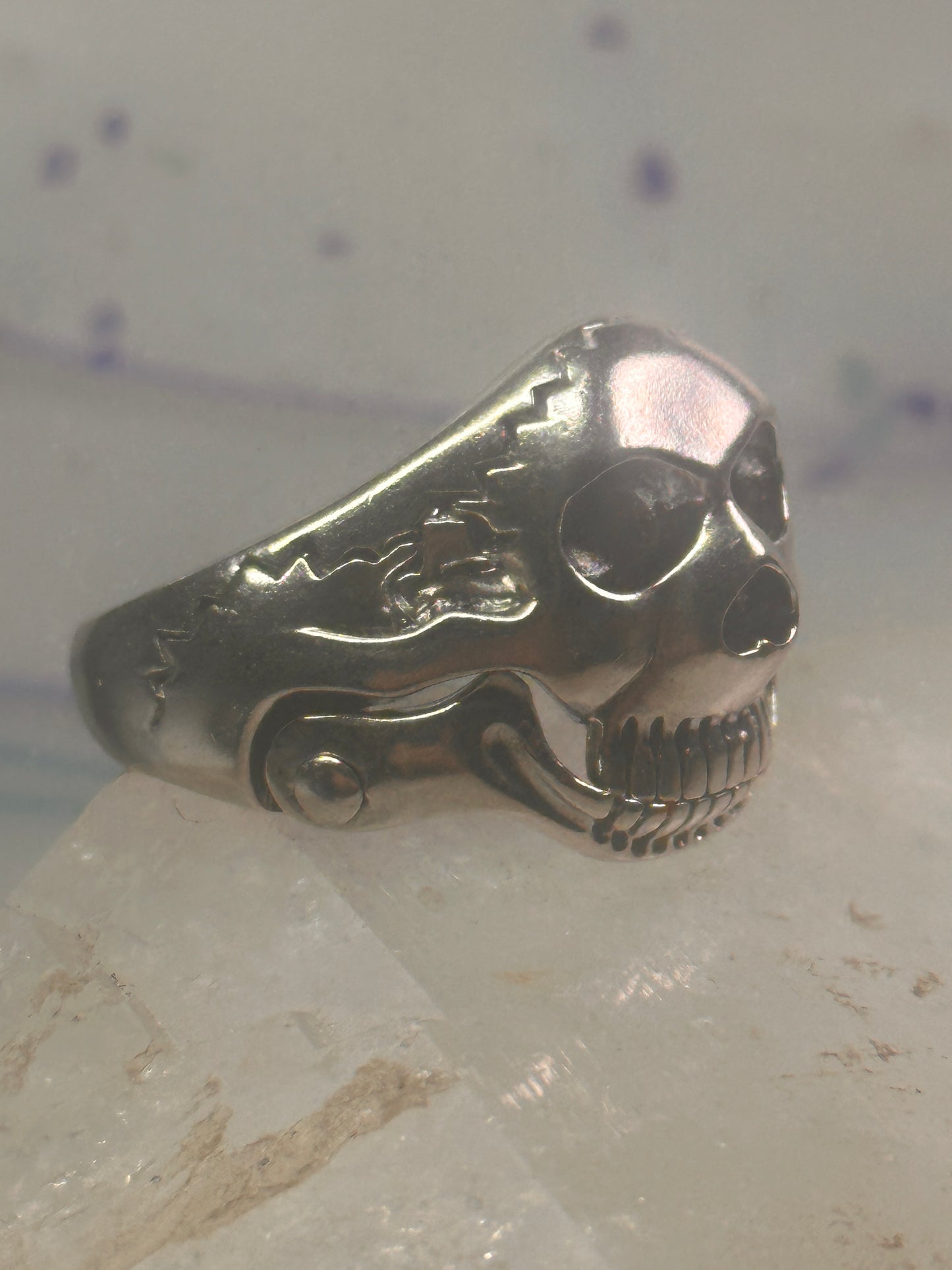 Skull ring size 14 figurative moving jaw sterling silver men