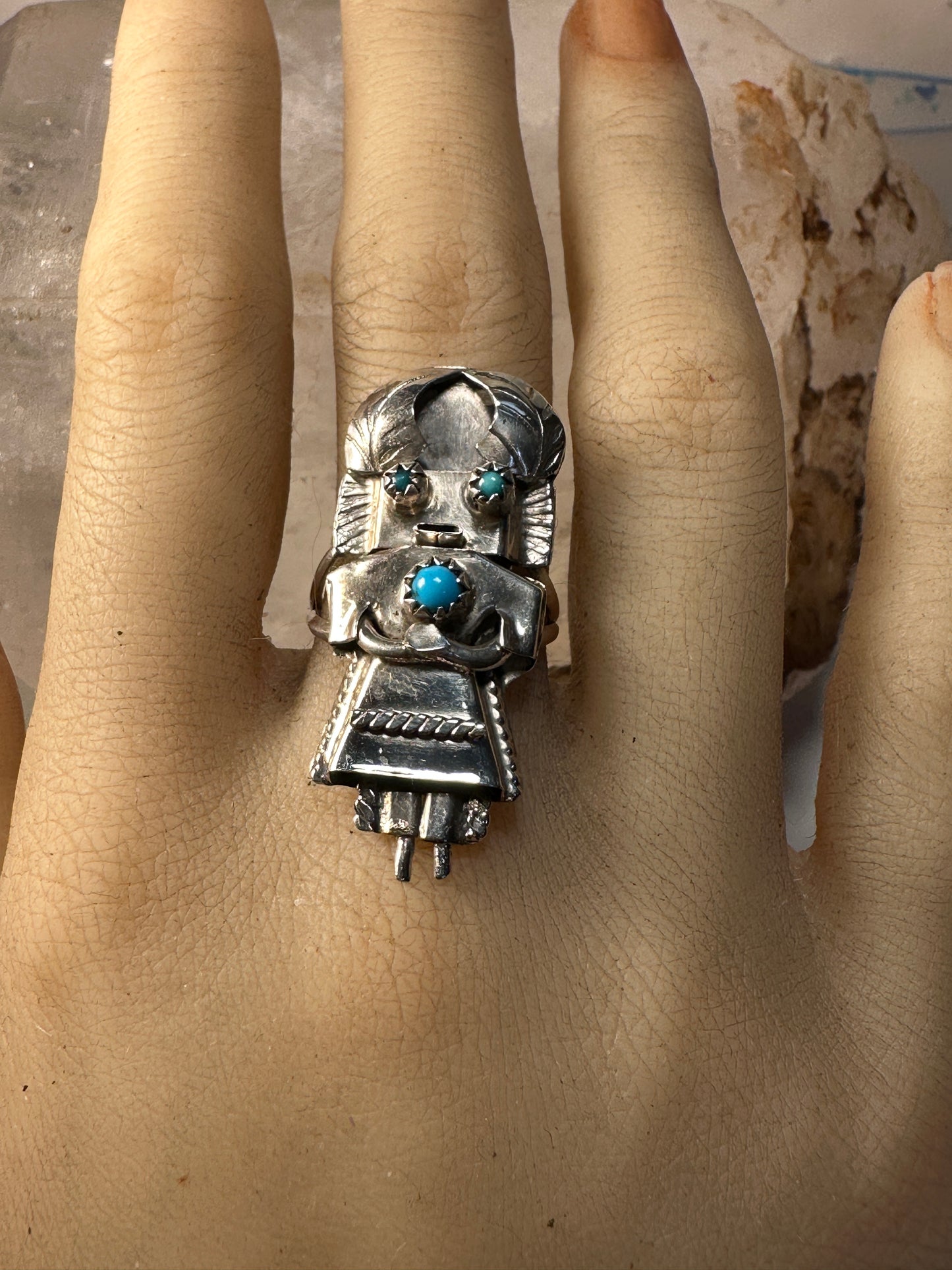 Kachina ring Navajo size 6.25 turquoise sterling silver women