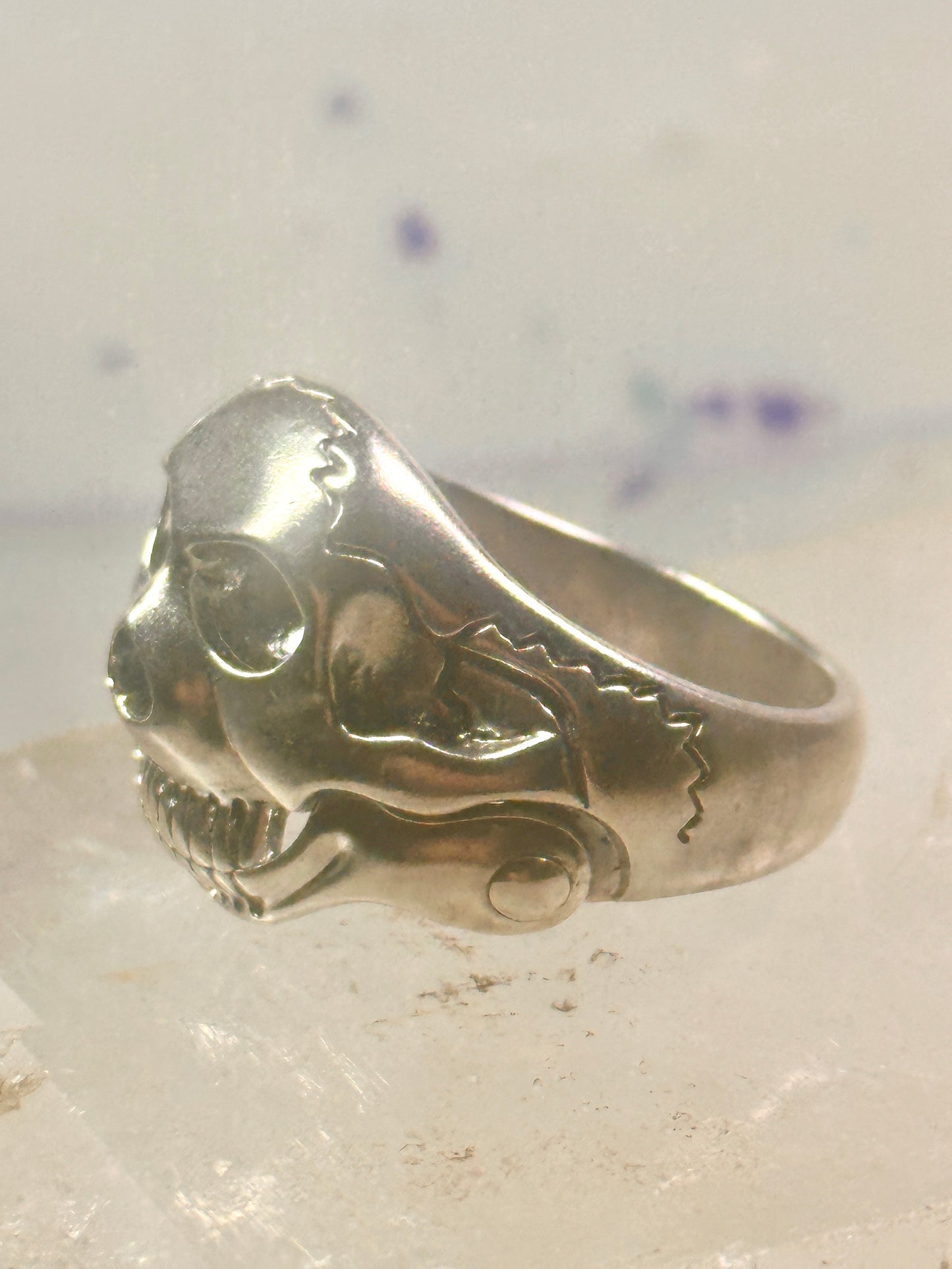 Skull ring size 14 figurative moving jaw sterling silver men