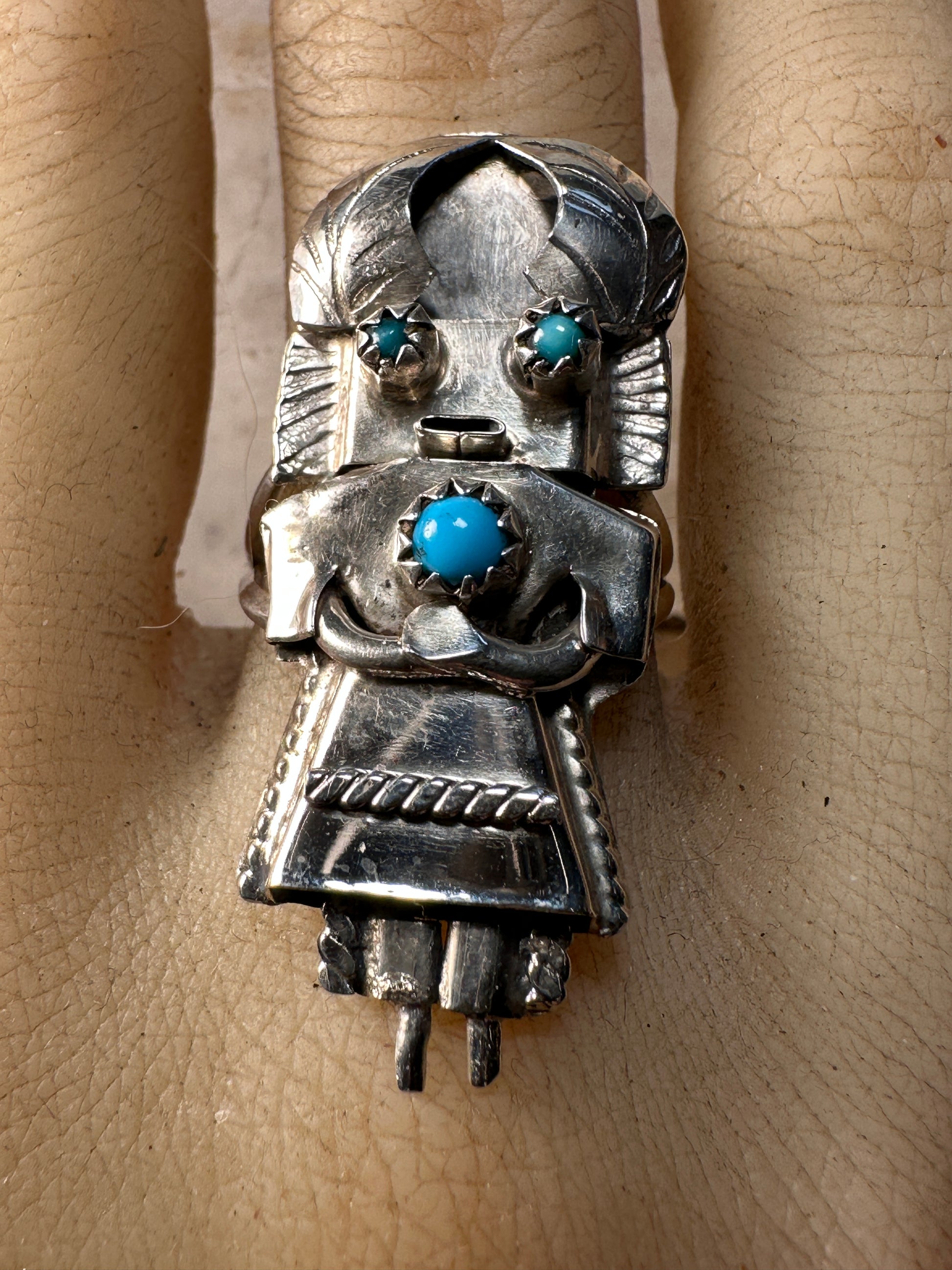 Kachina ring Navajo size turquoise sterling silver women
