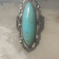 Long Turquoise ring Art Deco Peace size 6.5 sterling silver women girls