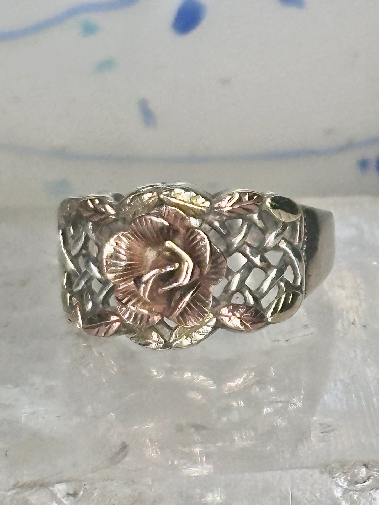 Black Hills Gold ring Rose band Valentine size 7.75 sterling silver women 12K over sterling