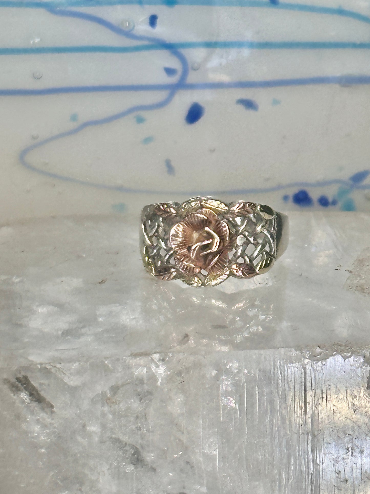 Black Hills Gold ring Rose band Valentine size 7.75 sterling silver women 12K over sterling