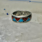 Zuni ring turquoise coral chips wedding band size 6.75 sterling silver women men