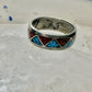 Zuni ring turquoise coral chips wedding band size 6.75 sterling silver women men