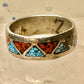 Zuni ring turquoise coral chips wedding band size 6.75 sterling silver women men