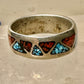 Zuni ring turquoise coral chips wedding band size 6.75 sterling silver women men