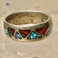 Zuni ring turquoise coral chips wedding band size 6.75 sterling silver women men